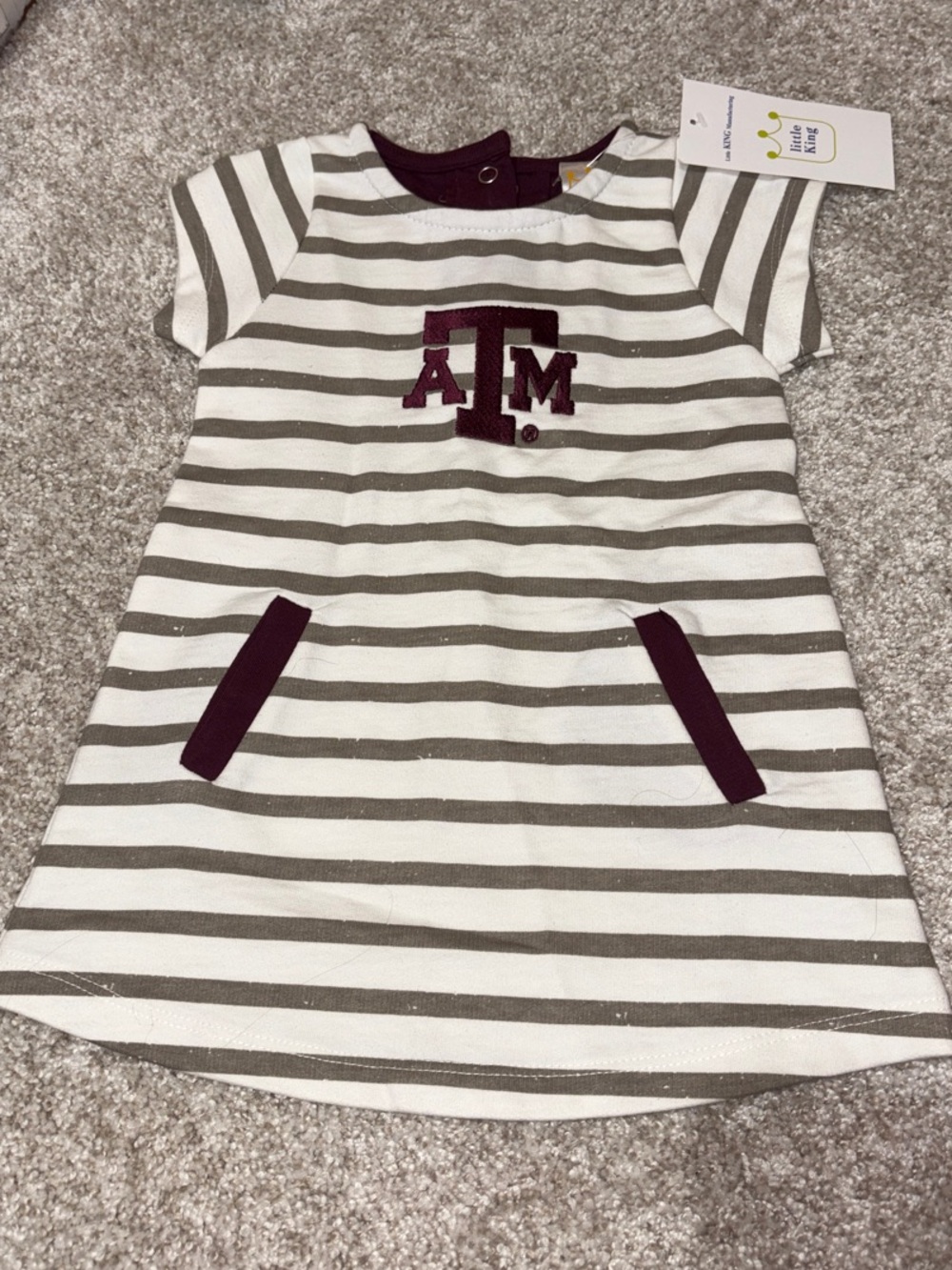 Texas A&M Striped Kids Dress in Cream and Maroon